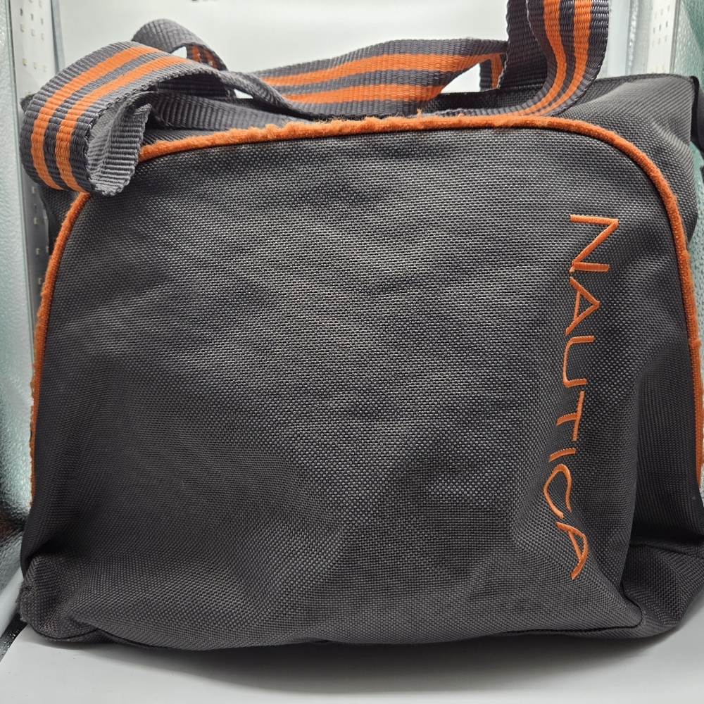 Nautica 16"W x 11"H Grey & Orange Bag, Top Zip with 16"x10" 3/4 Zip Front Pouch